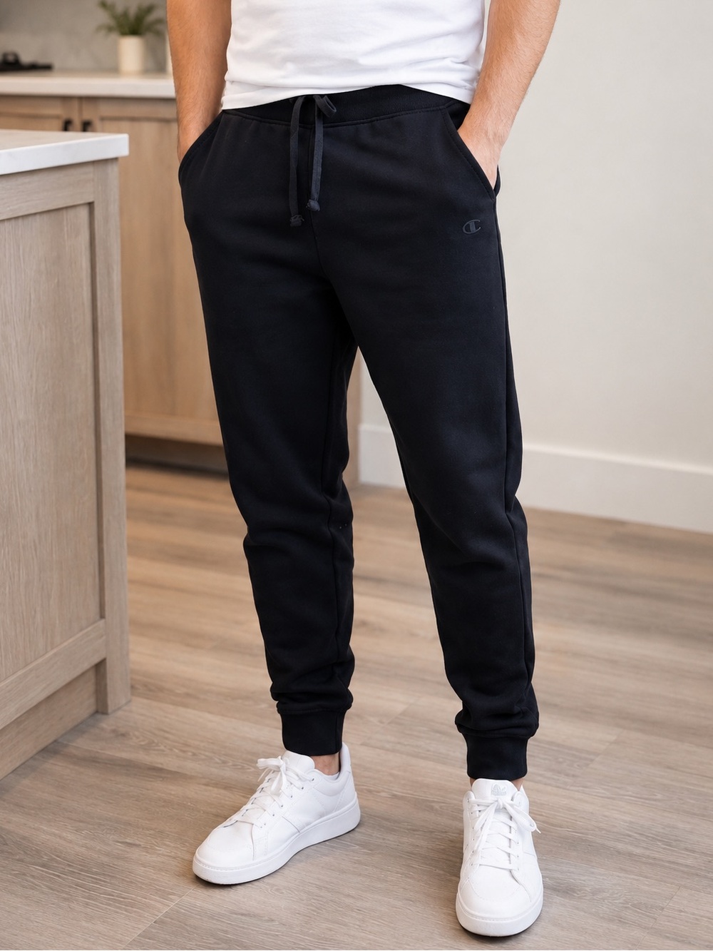 CHAMPION Powerblend Joggers Black Sweatpants Mens Medium Athletic Lounge